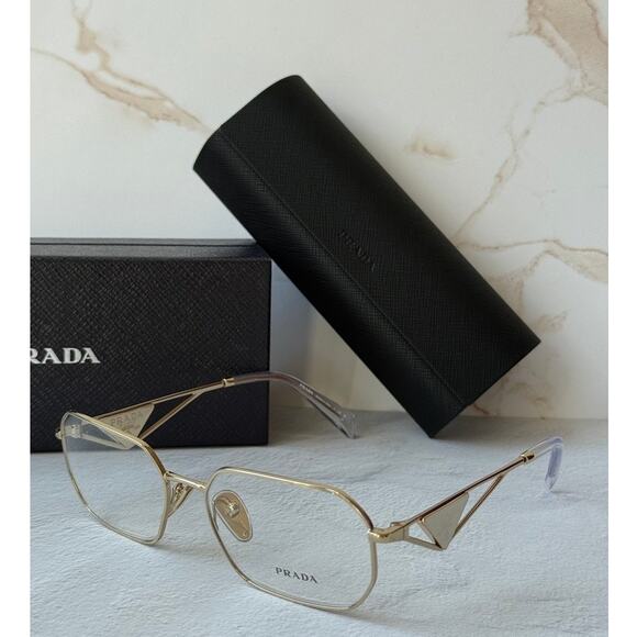 NEW Prada PR A53V Gold Hexagon Unisex Eyeglasses Frames